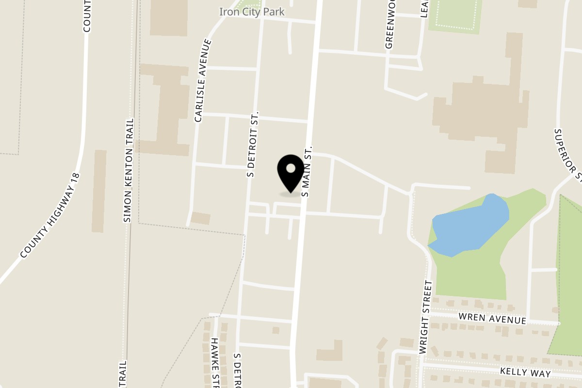 Map showing the location of Chefhouse on 1332 S Main St in Bellefontaine